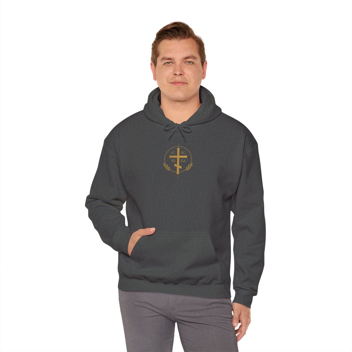 Faith Cross Hoodie — Gold Christian Crest Pullover