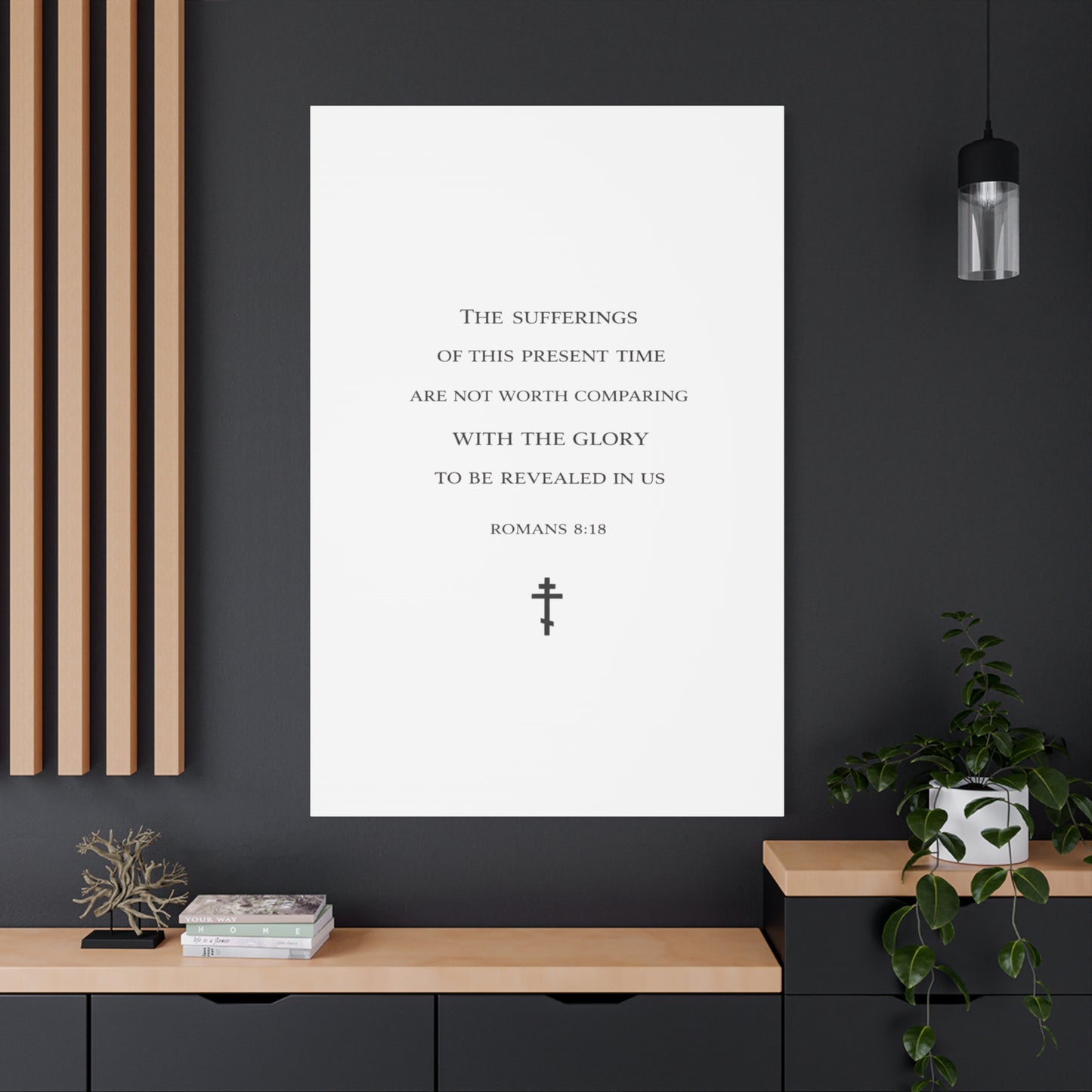 Canvas Wall Art — Romans 8:18 Scripture Quote with Cross
