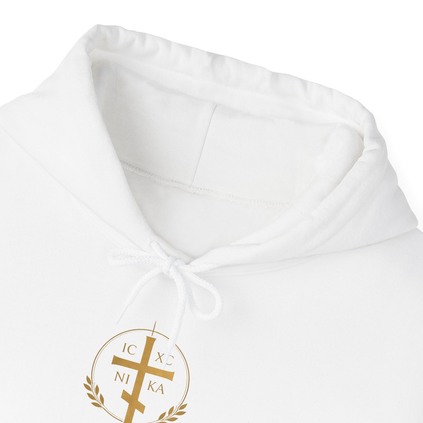 Christian Cross Hoodie — Gold Cross with Wings & Laurel Comfort Pullover