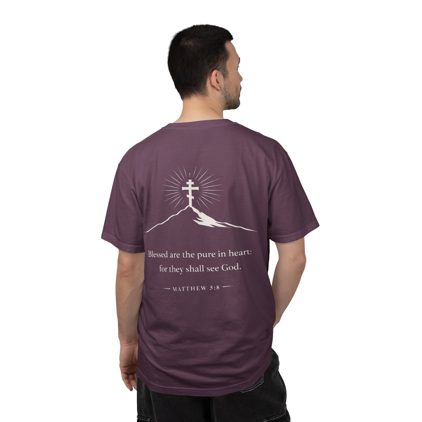 Christian Cross T-Shirt — "Blessed are the pure in heart" Matthew 5:8