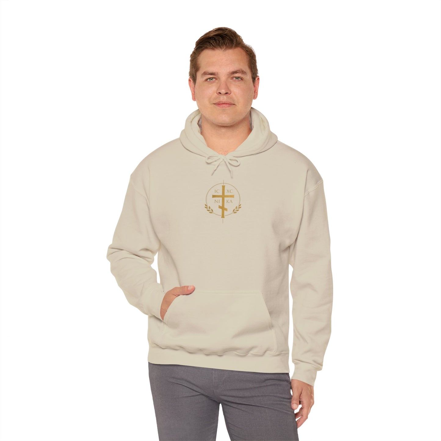 Faith Cross Hoodie — Gold Christian Crest Pullover