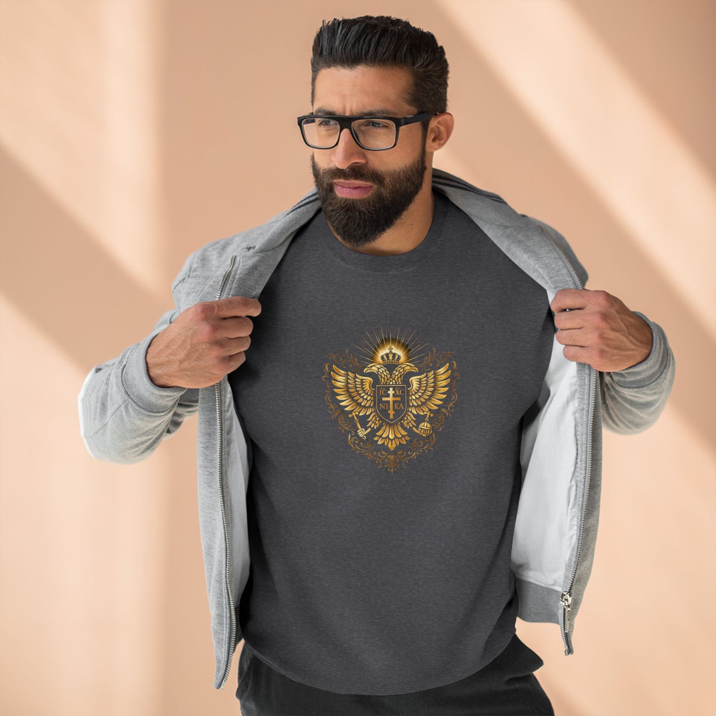 Orthodox Cross Crewneck Sweatshirt — Byzantine Icon Chest & Back Design