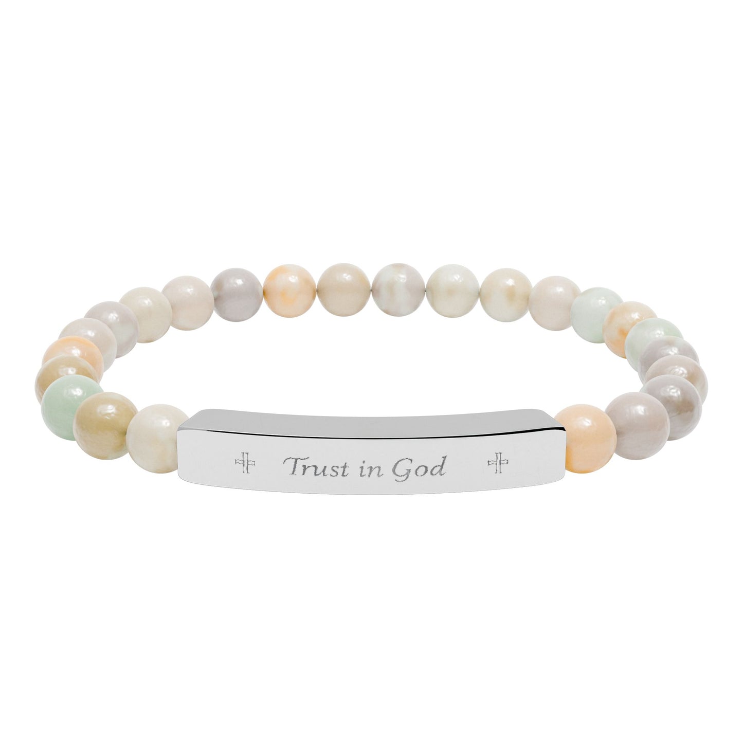 Engraved Natural Stone Bar Bracelet – Personalized Stretch Beaded Bracelet