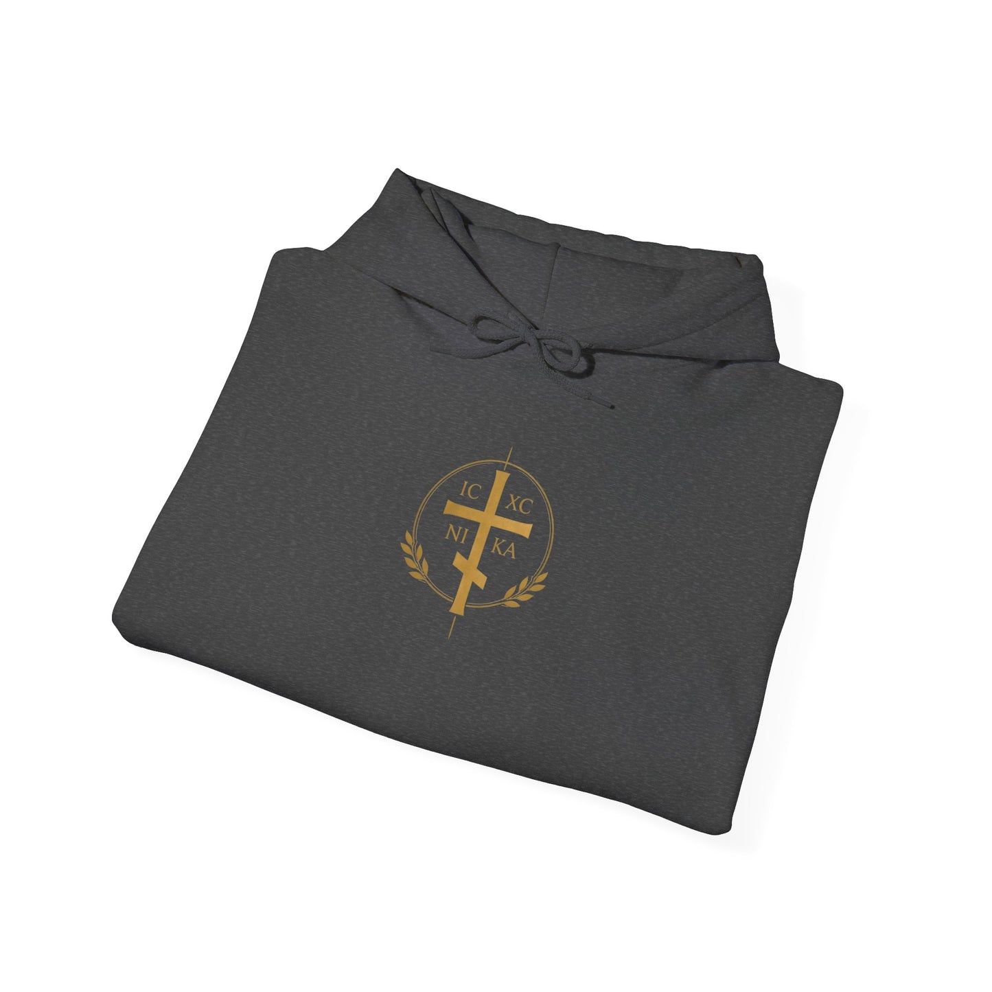 Christian Cross Hoodie — Gold Cross with Wings & Laurel Comfort Pullover