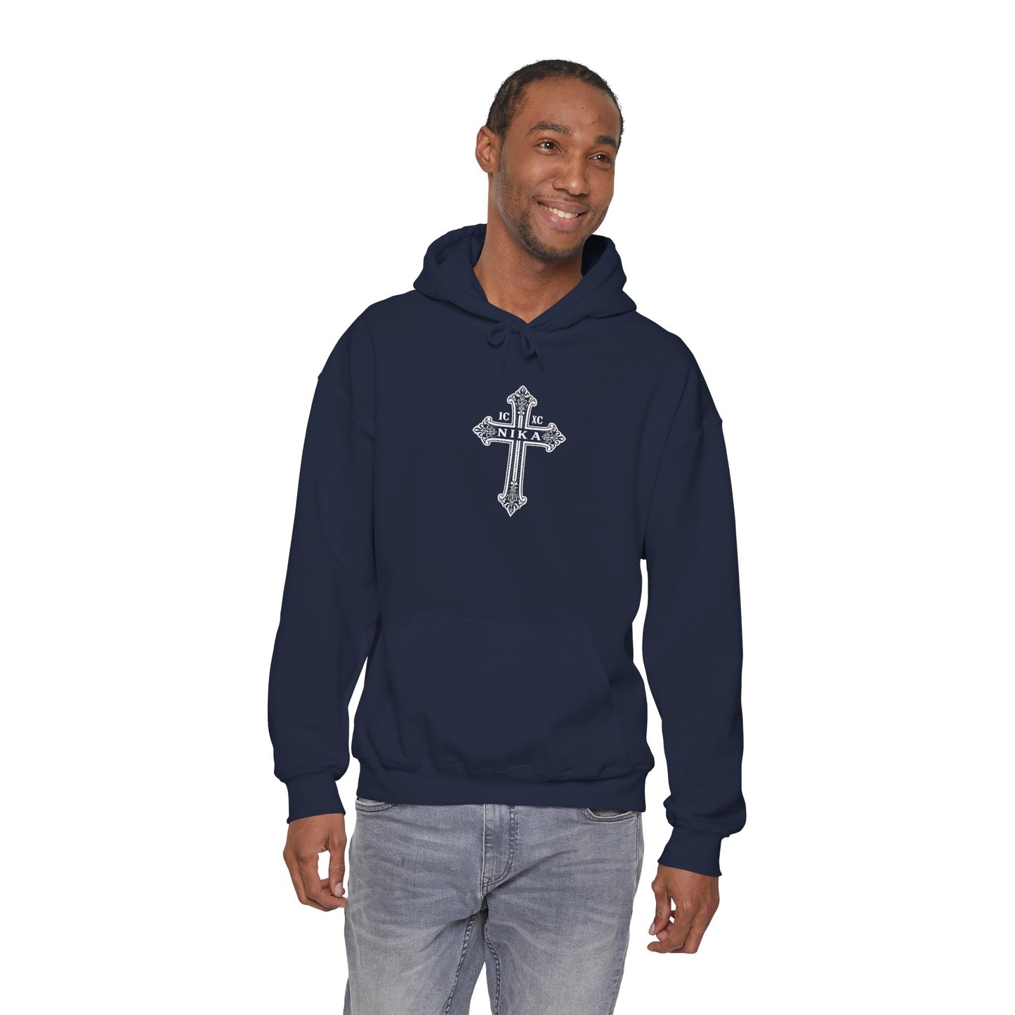 Christian Cross Hoodie — "I Am The Way" Scripture Back Print