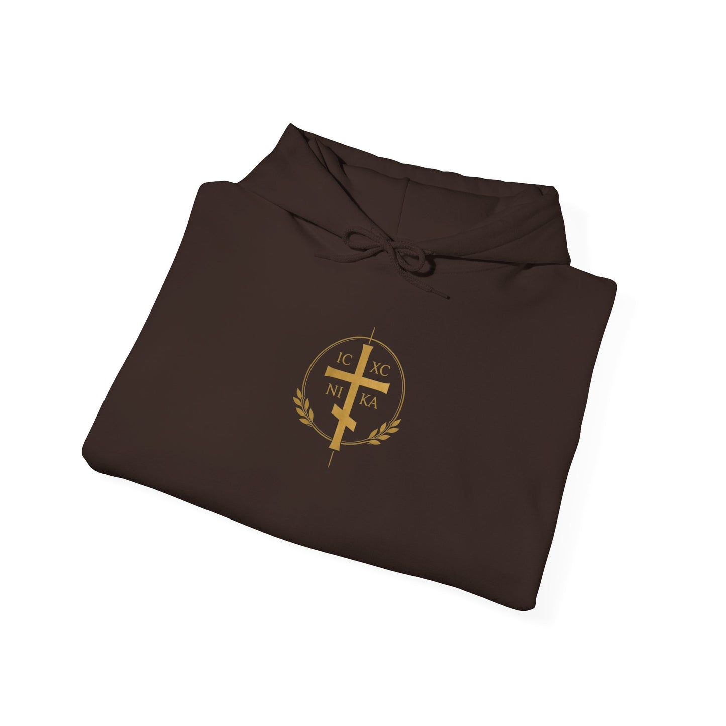 Christian Cross Hoodie — Gold Cross with Wings & Laurel Comfort Pullover