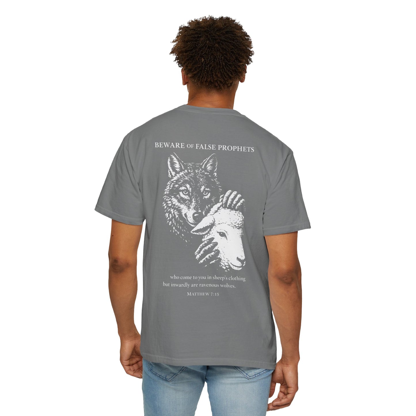Christian 'Beware of False Prophets' Graphic T-Shirt — Wolf in Sheep's Clothing Bible Verse Tee