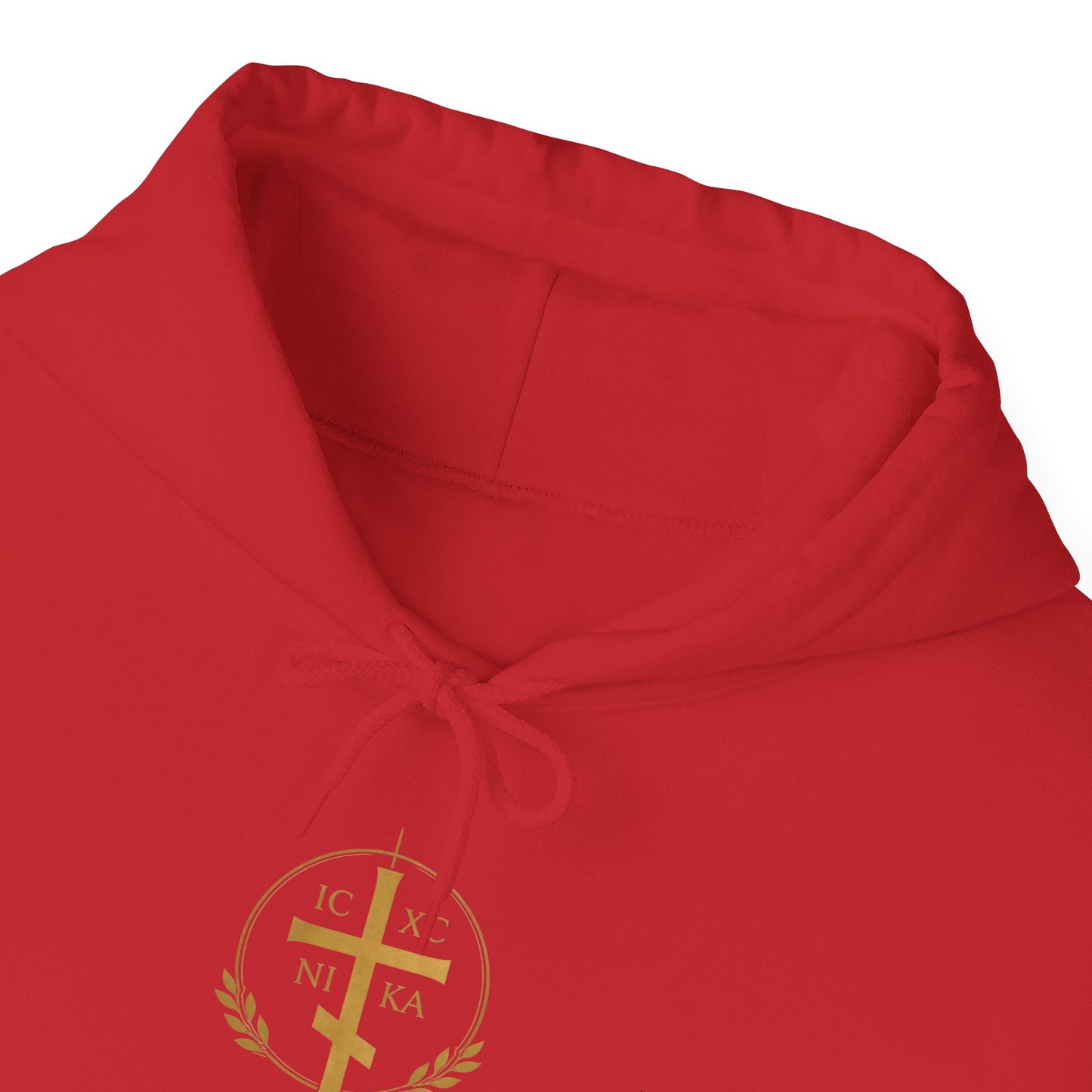 Christian Cross Hoodie — Gold Cross with Wings & Laurel Comfort Pullover