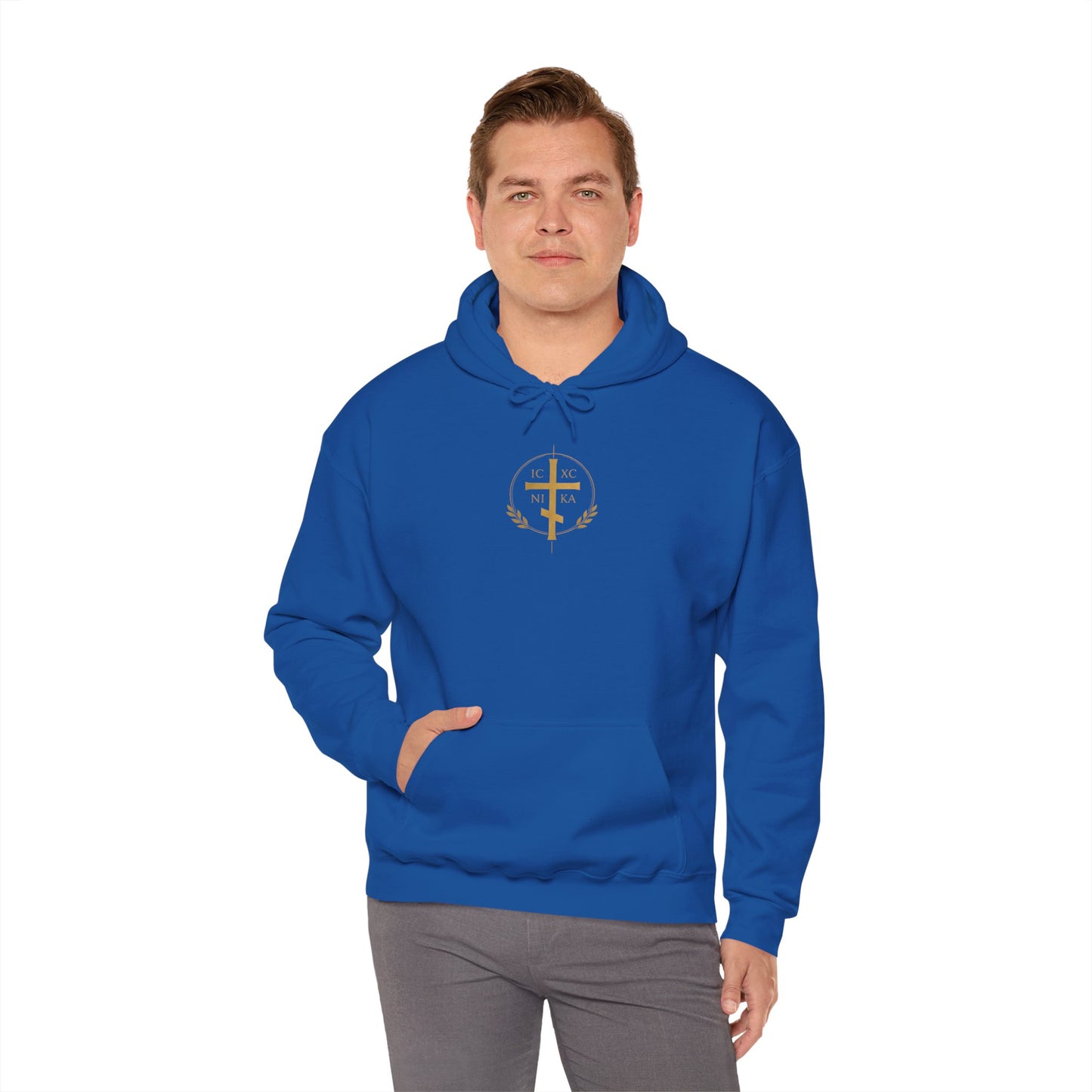 Faith Cross Hoodie — Gold Christian Crest Pullover