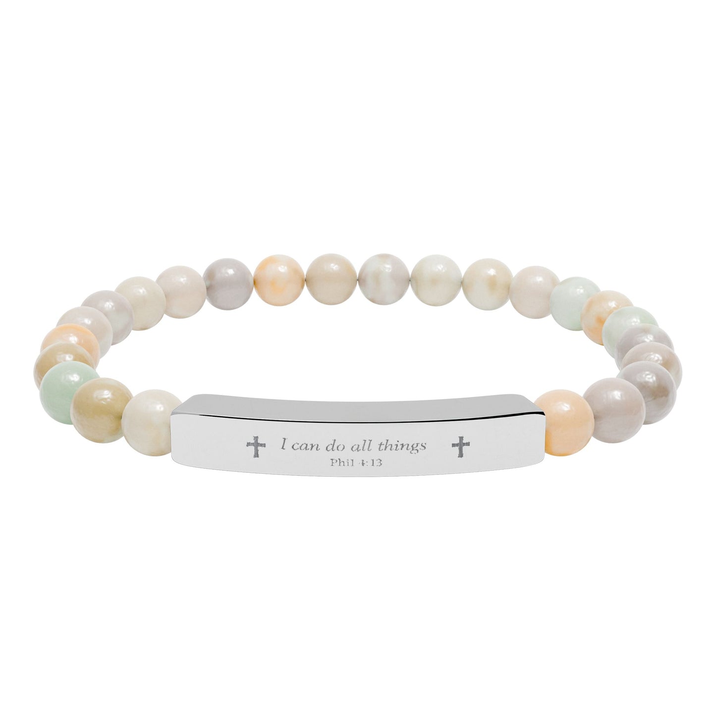 Engravable Natural Stone Bead Bracelet — Personalized Stretch Bar Bracelet