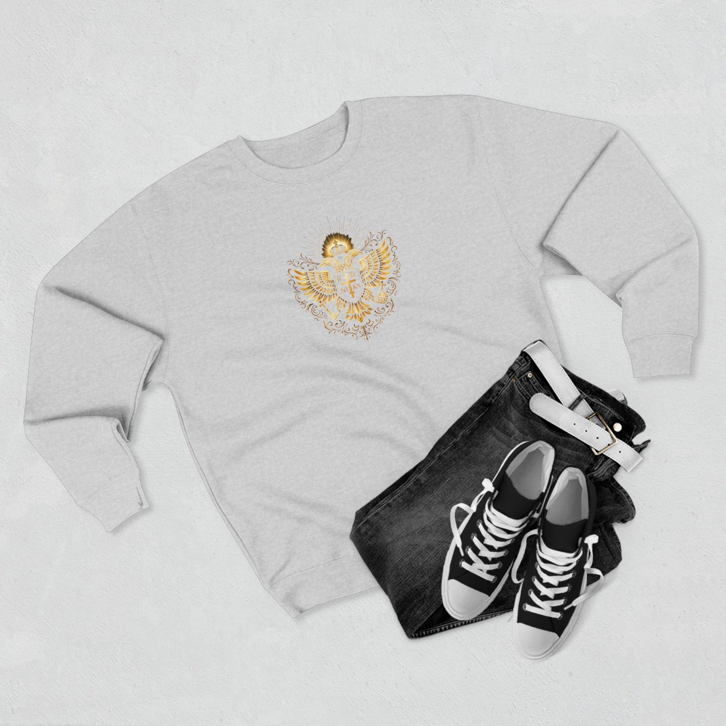 Orthodox Cross Crewneck Sweatshirt — Byzantine Icon Chest & Back Design
