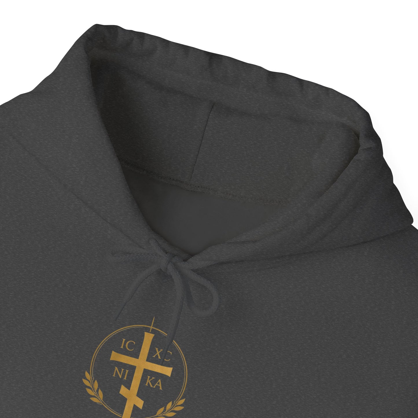 Christian Cross Hoodie — Gold Cross with Wings & Laurel Comfort Pullover