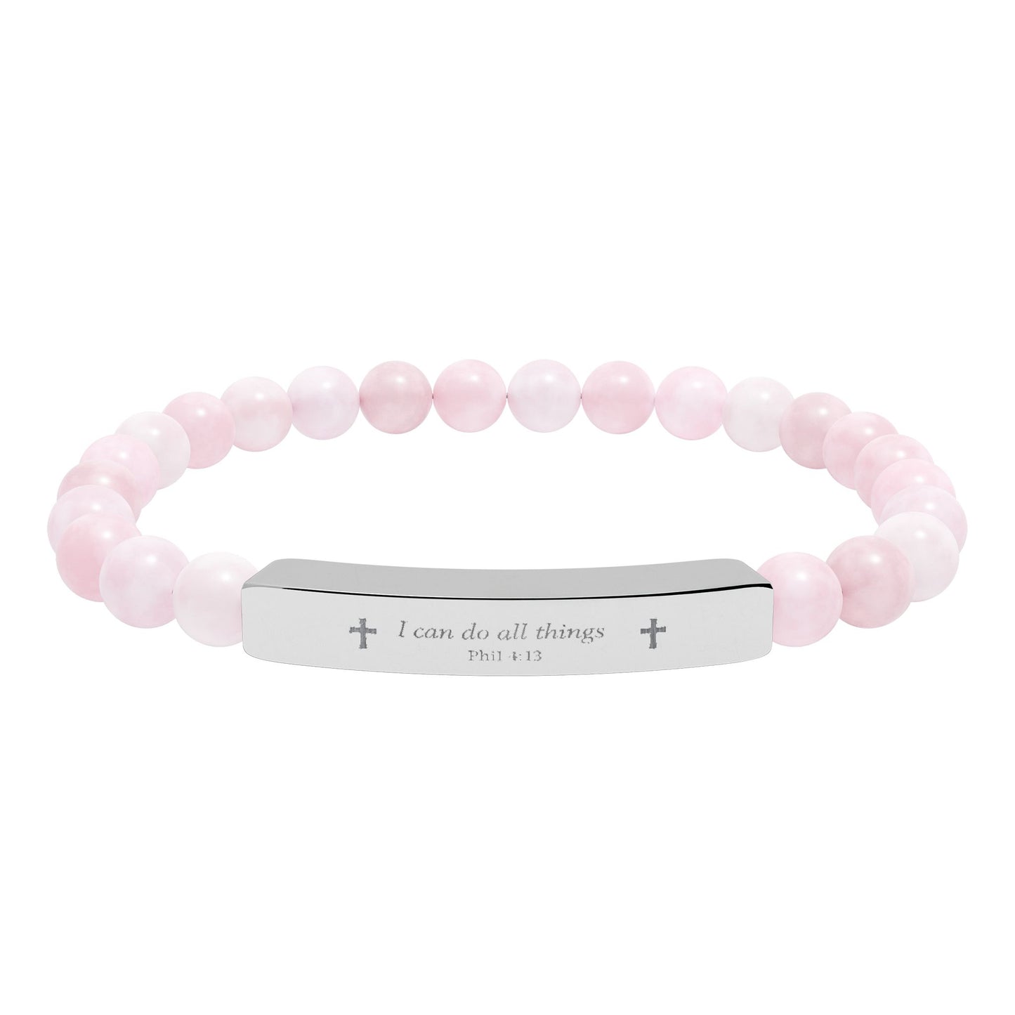 Engravable Natural Stone Bead Bracelet — Personalized Stretch Bar Bracelet