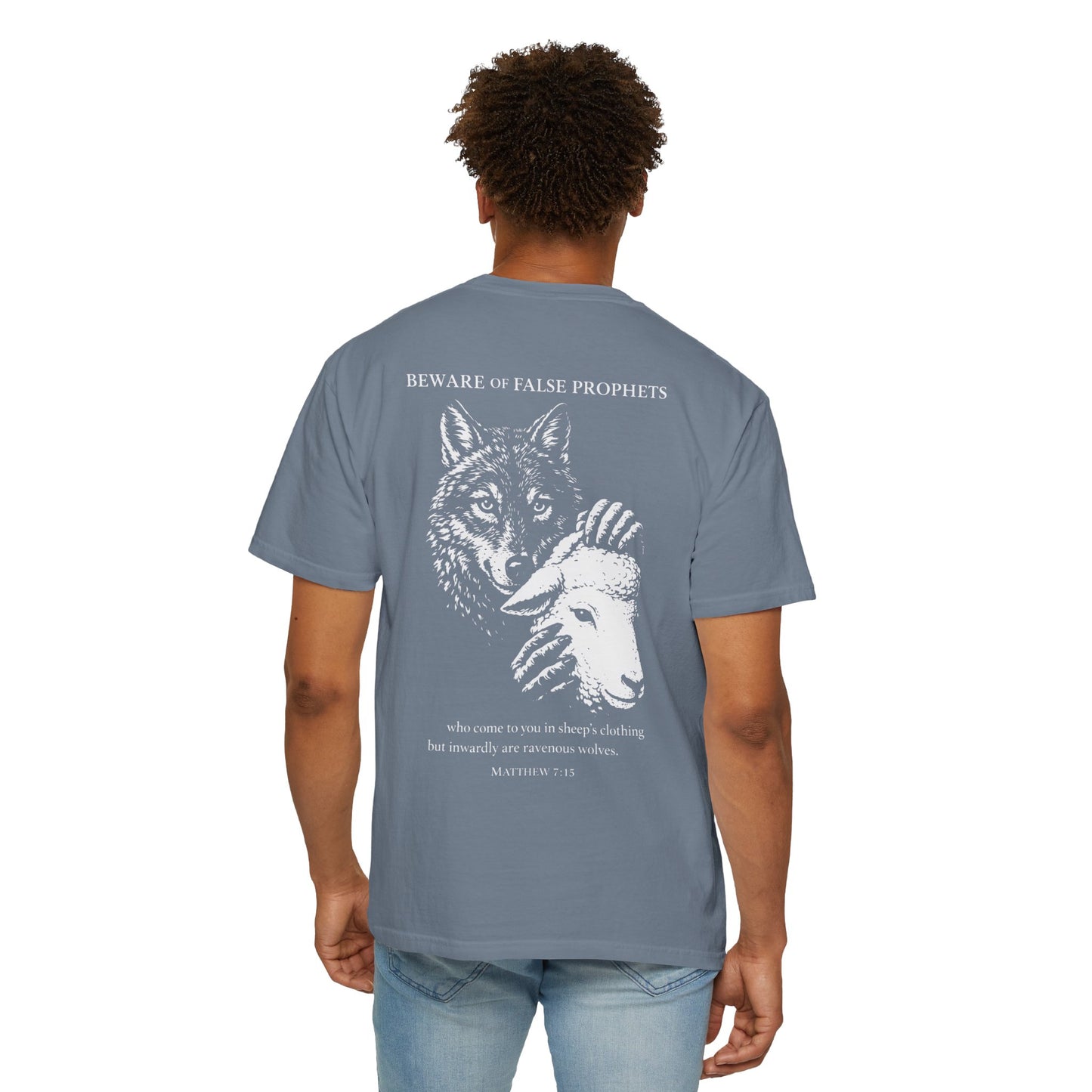 Christian 'Beware of False Prophets' Graphic T-Shirt — Wolf in Sheep's Clothing Bible Verse Tee