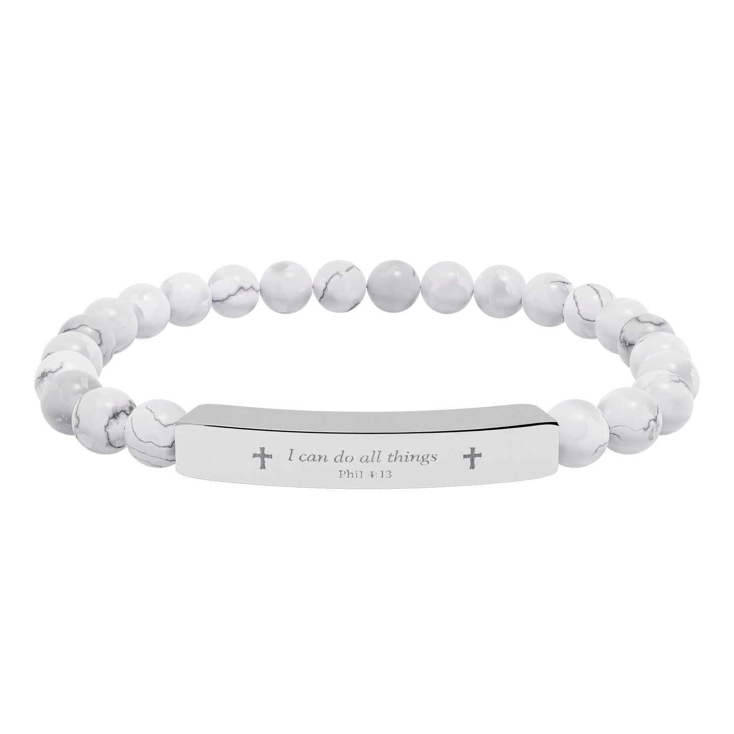 Engravable Natural Stone Bead Bracelet — Personalized Stretch Bar Bracelet