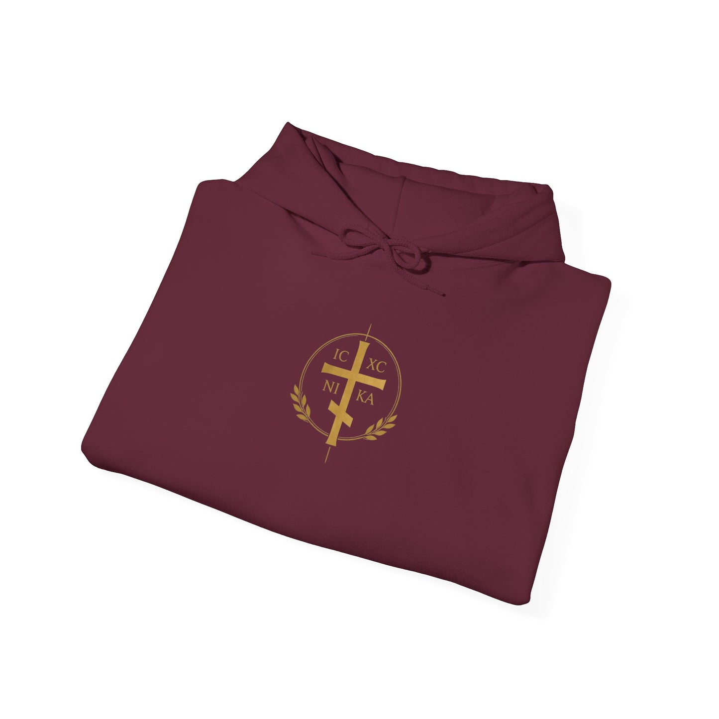 Christian Cross Hoodie — Gold Cross with Wings & Laurel Comfort Pullover