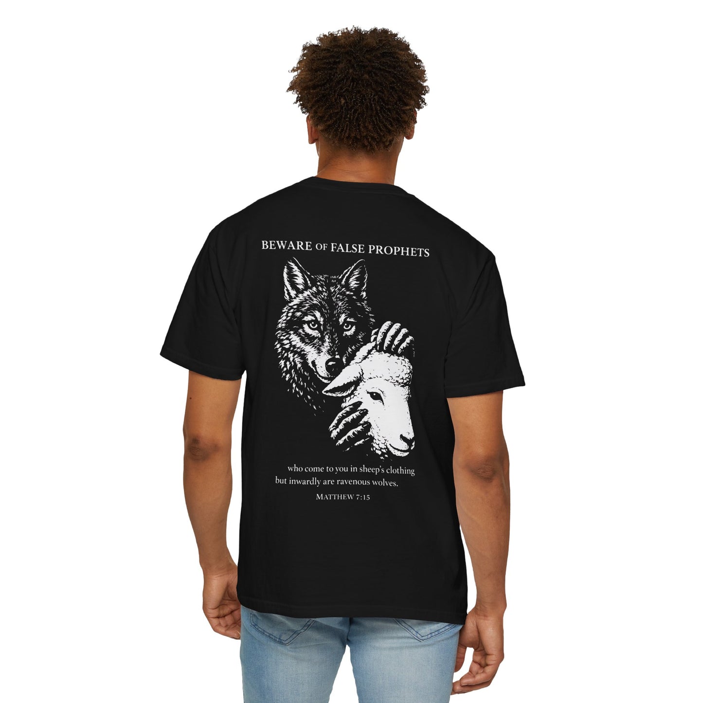 Christian 'Beware of False Prophets' Graphic T-Shirt — Wolf in Sheep's Clothing Bible Verse Tee