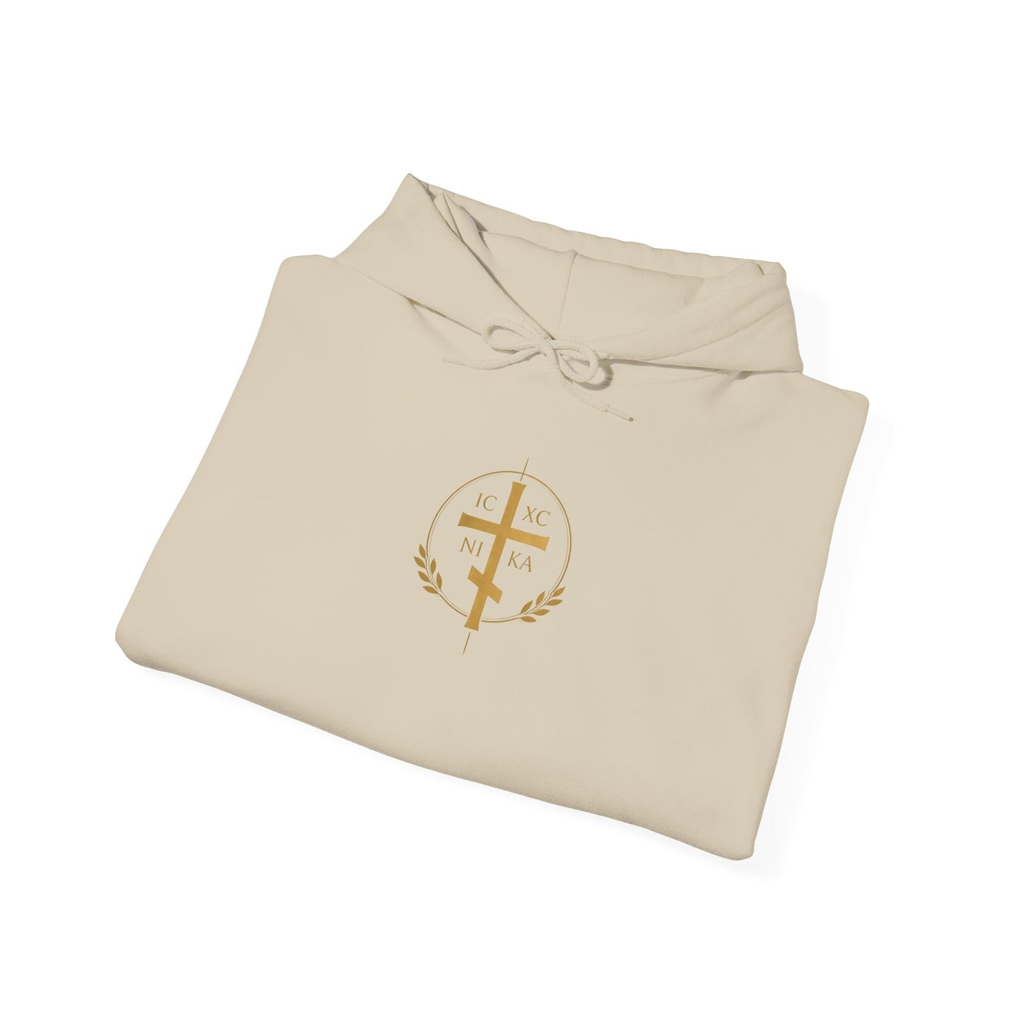 Faith Cross Hoodie — Gold Christian Crest Pullover