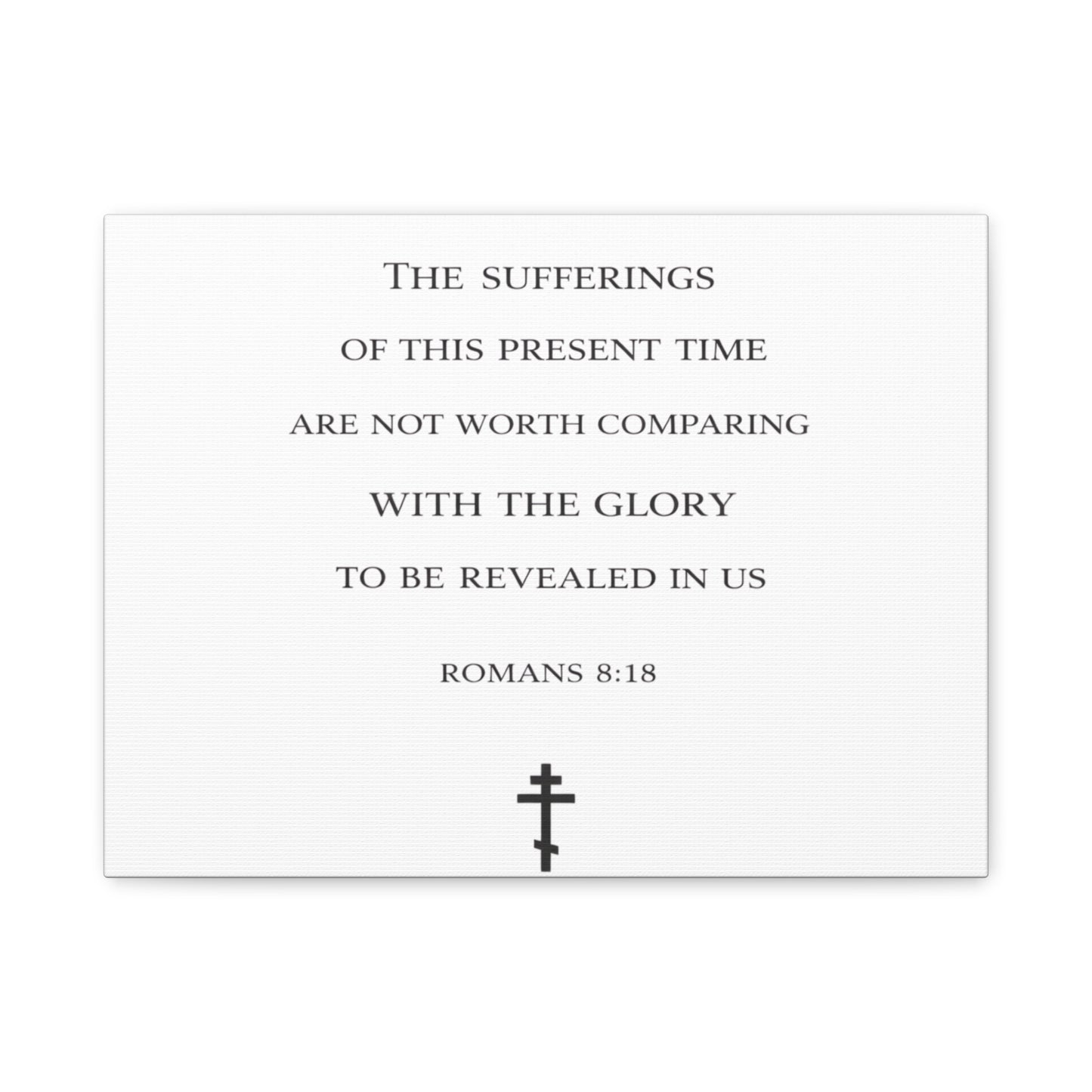 Canvas Wall Art — Romans 8:18 Scripture Quote with Cross