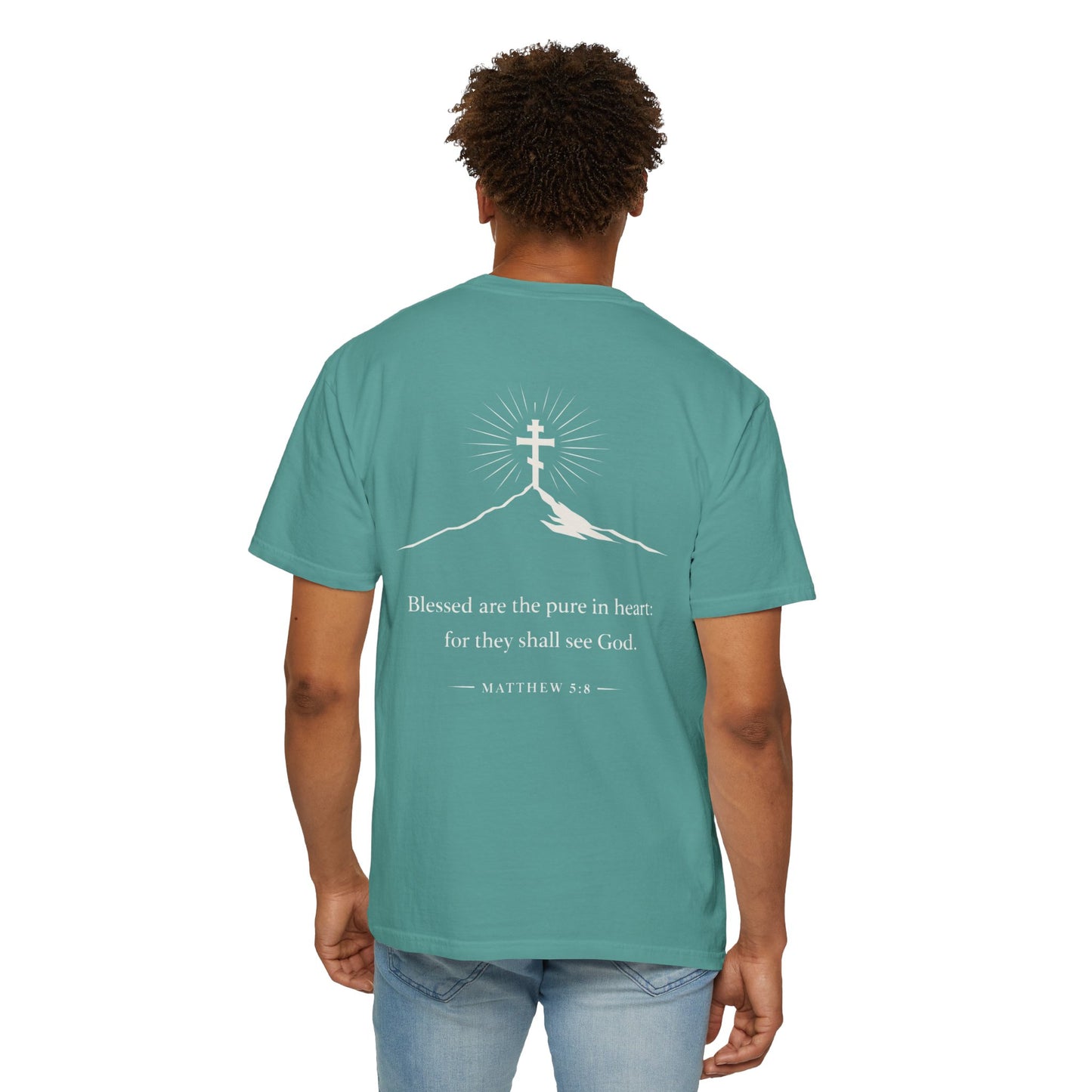 Christian Cross T-Shirt — "Blessed are the pure in heart" Matthew 5:8