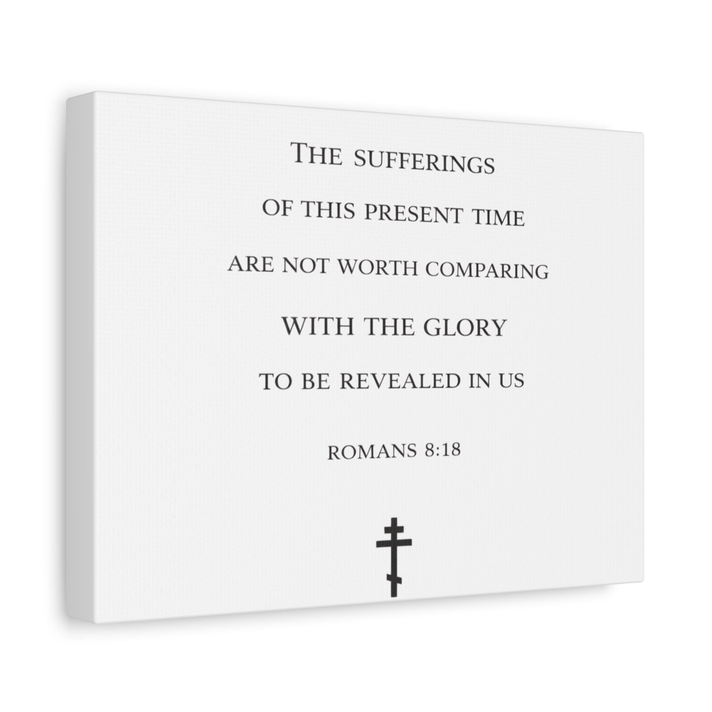 Canvas Wall Art — Romans 8:18 Scripture Quote with Cross