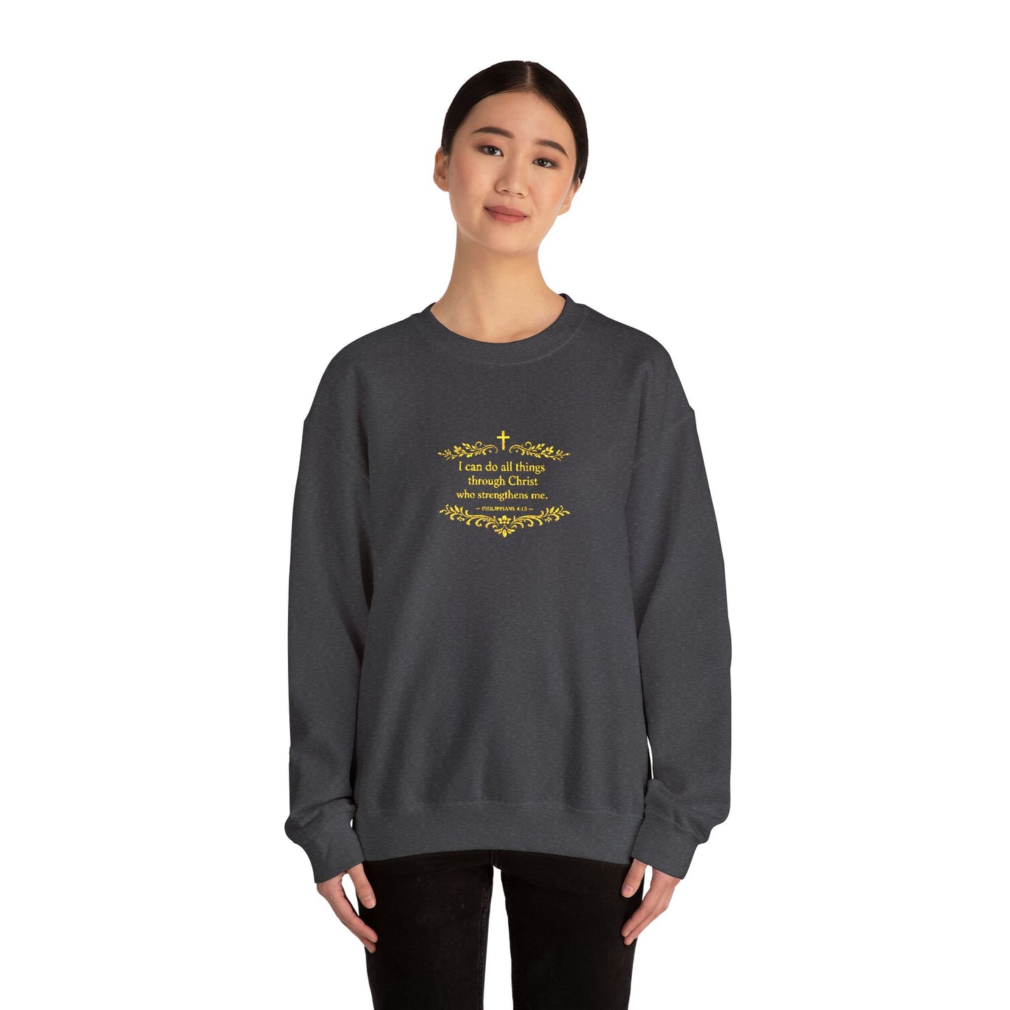 Cozy Floral Script Crewneck Sweatshirt — "Don't Worry Be Happy" Chest Design