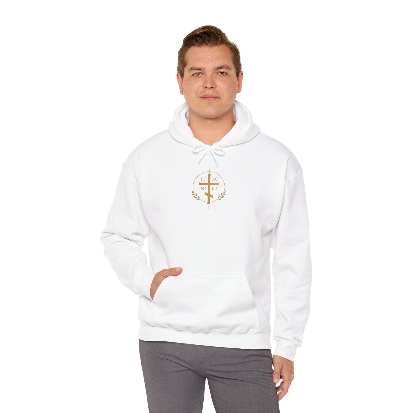 Faith Cross Hoodie — Gold Christian Crest Pullover
