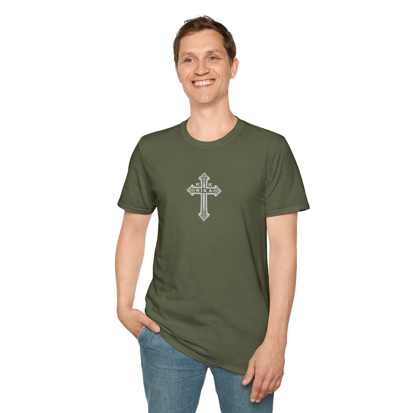 Christian Cross T-Shirt — Isaiah 41:10 Faith Prayer Tee (Front Small Cross, Back Scripture Emblem)