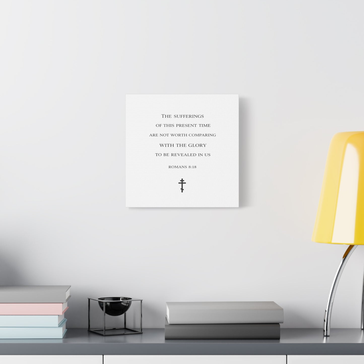 Canvas Wall Art — Romans 8:18 Scripture Quote with Cross