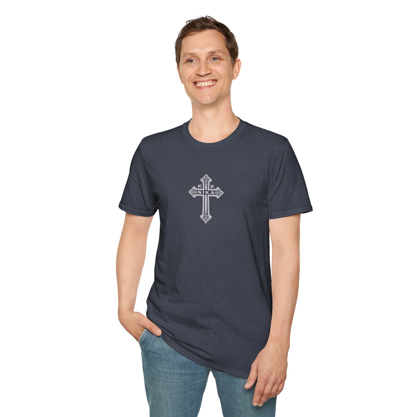 Christian Cross T-Shirt — Isaiah 41:10 Faith Prayer Tee (Front Small Cross, Back Scripture Emblem)