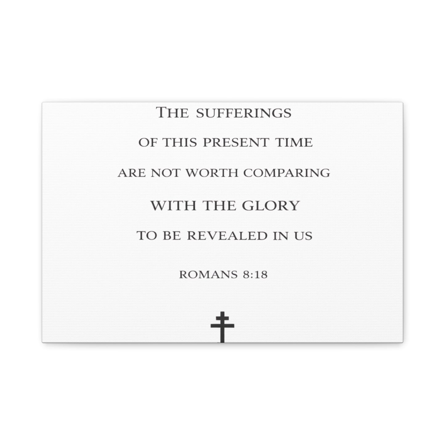Canvas Wall Art — Romans 8:18 Scripture Quote with Cross