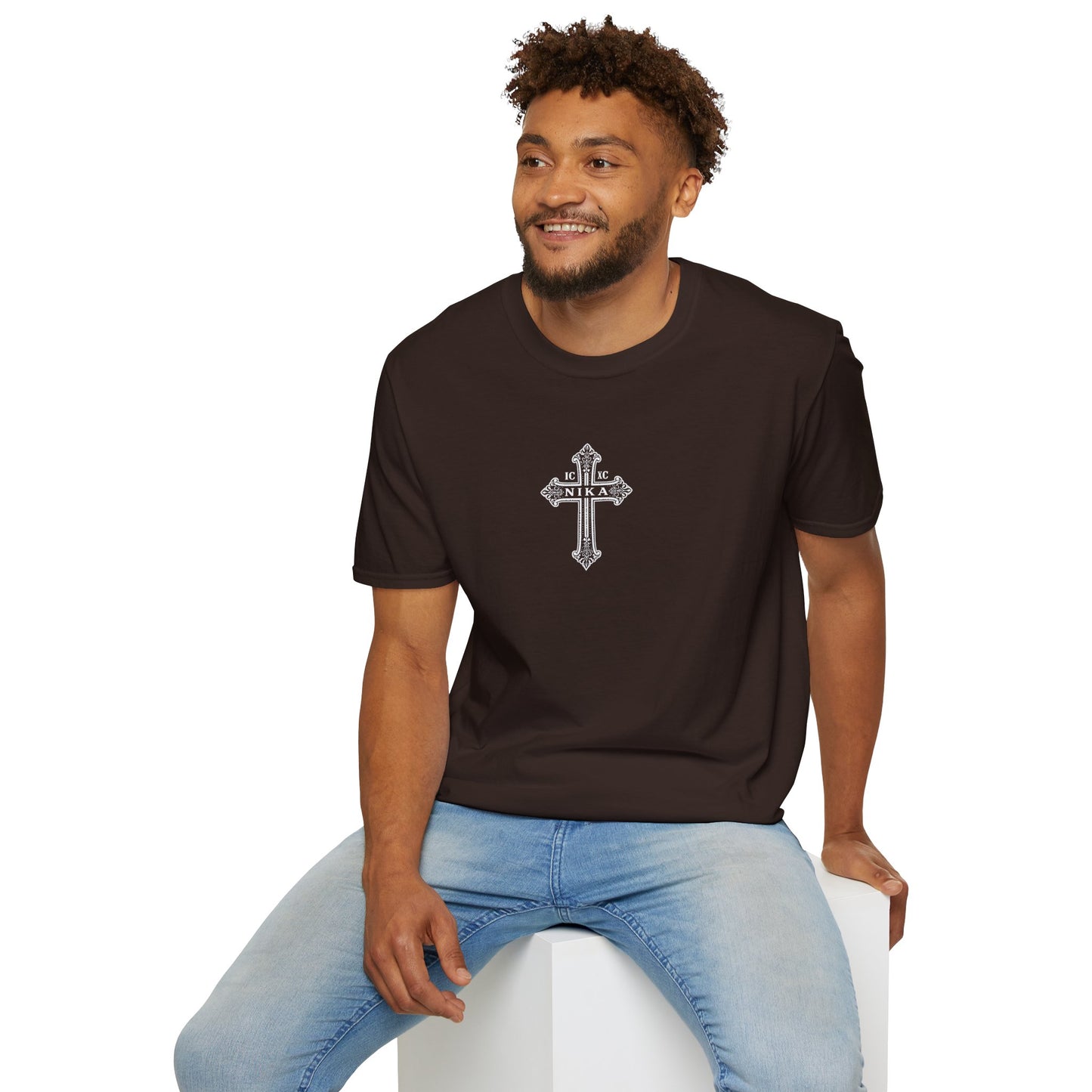 Christian Cross T-Shirt — Isaiah 41:10 Faith Prayer Tee (Front Small Cross, Back Scripture Emblem)