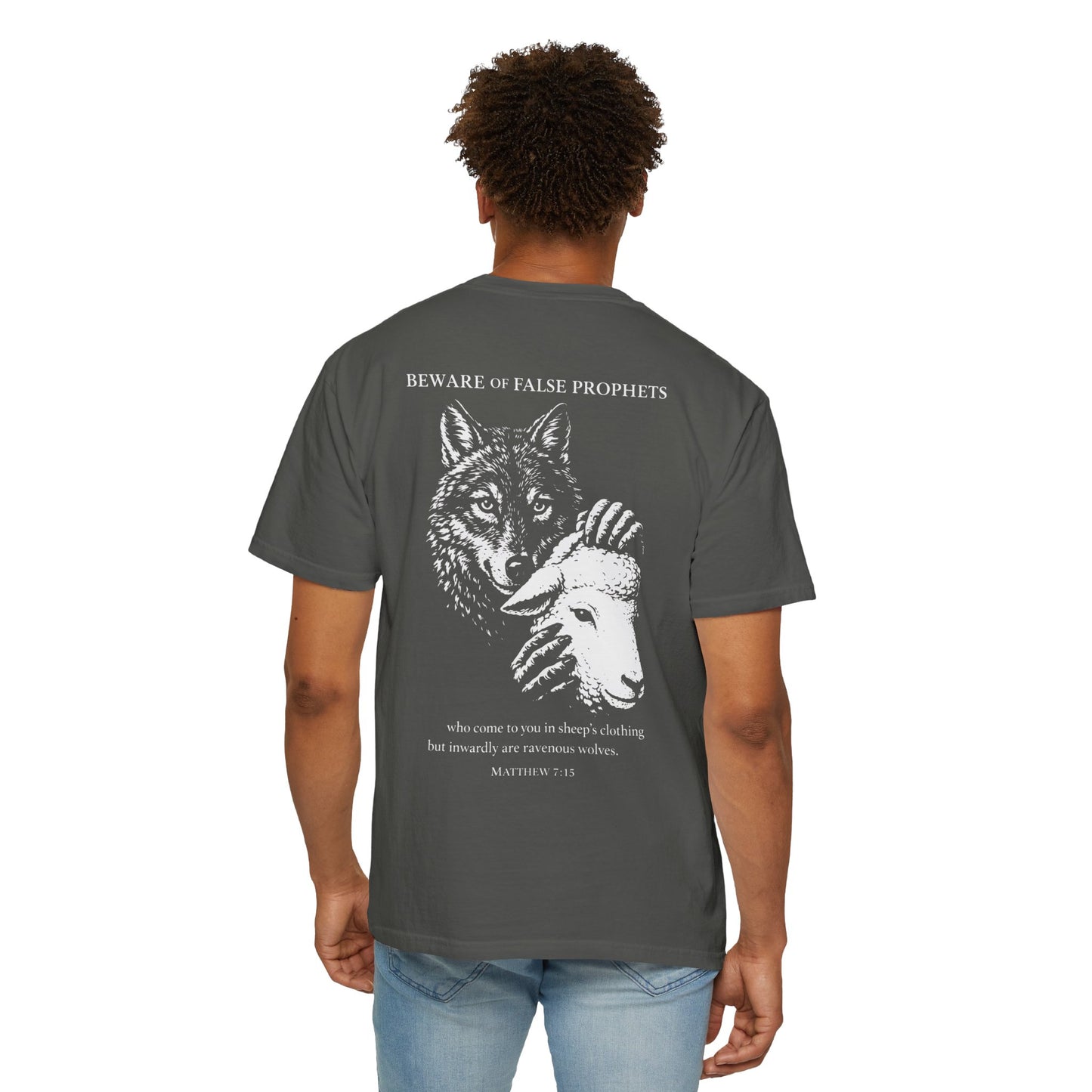 Christian 'Beware of False Prophets' Graphic T-Shirt — Wolf in Sheep's Clothing Bible Verse Tee