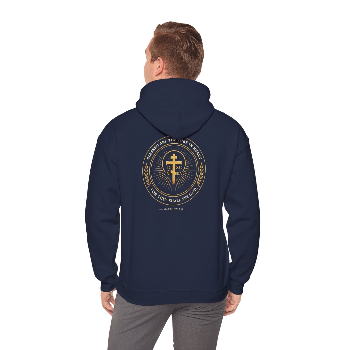 Faith Cross Hoodie — Gold Christian Crest Pullover