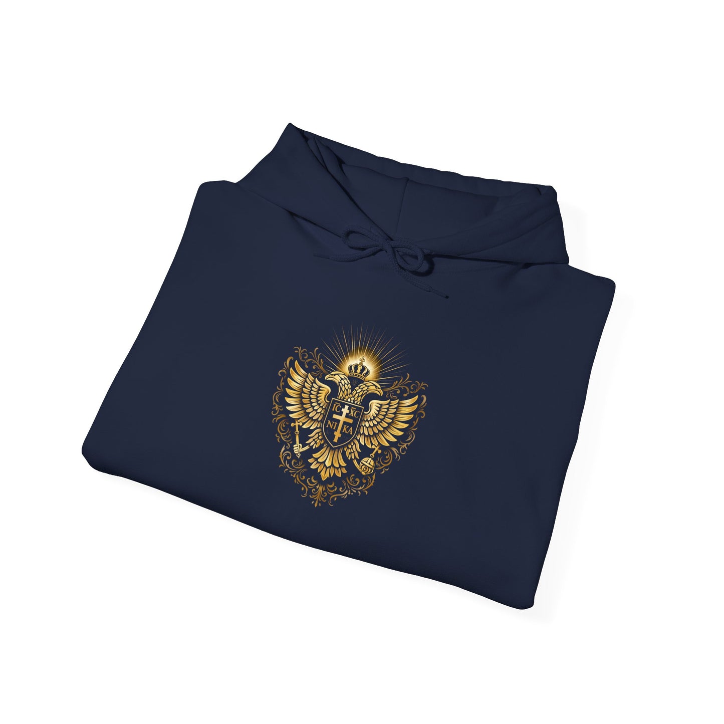 Christian Cross & Eagle Hoodie — Faith-Based Gold Emblem Sweatshirt