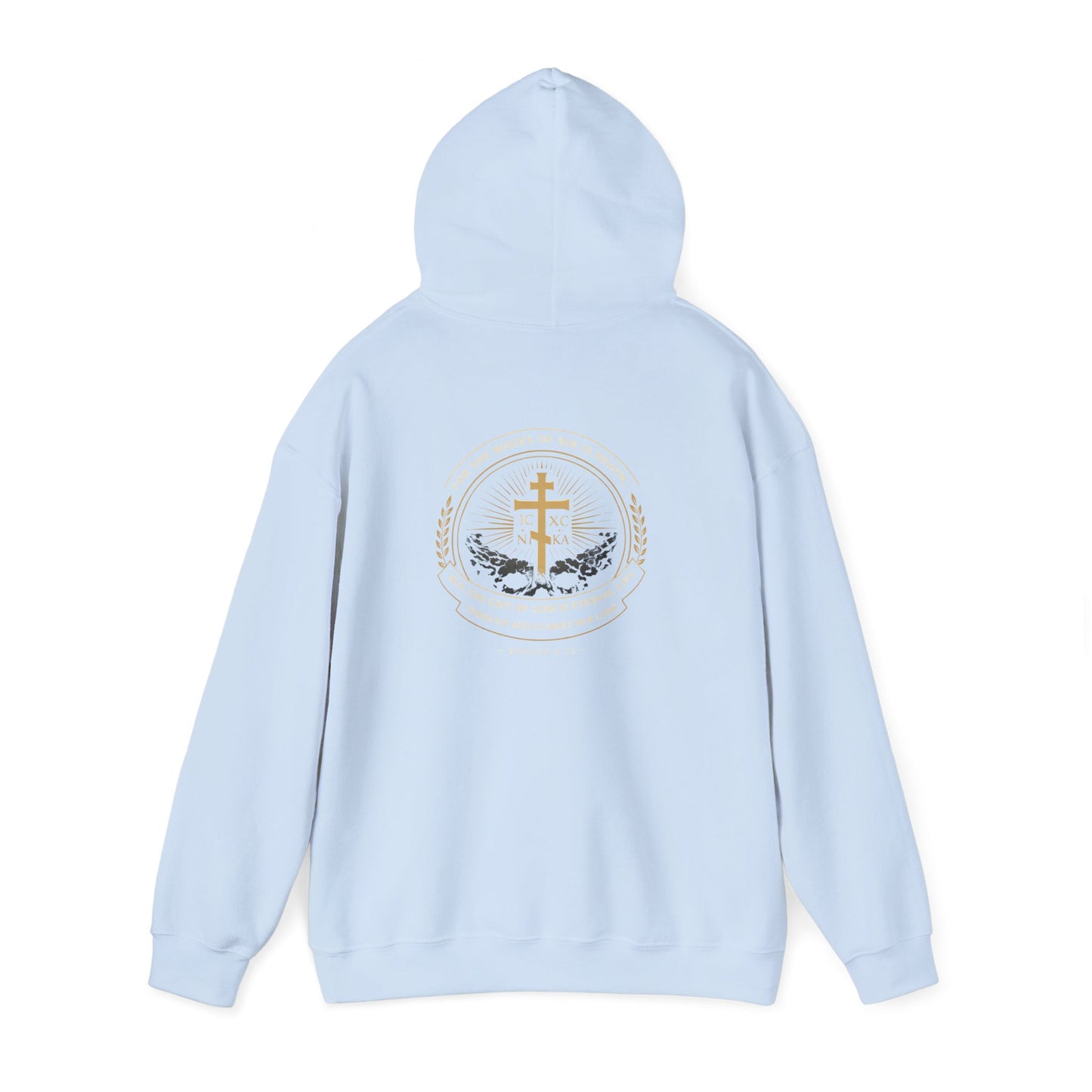 Christian Cross Hoodie — Gold Cross with Wings & Laurel Comfort Pullover