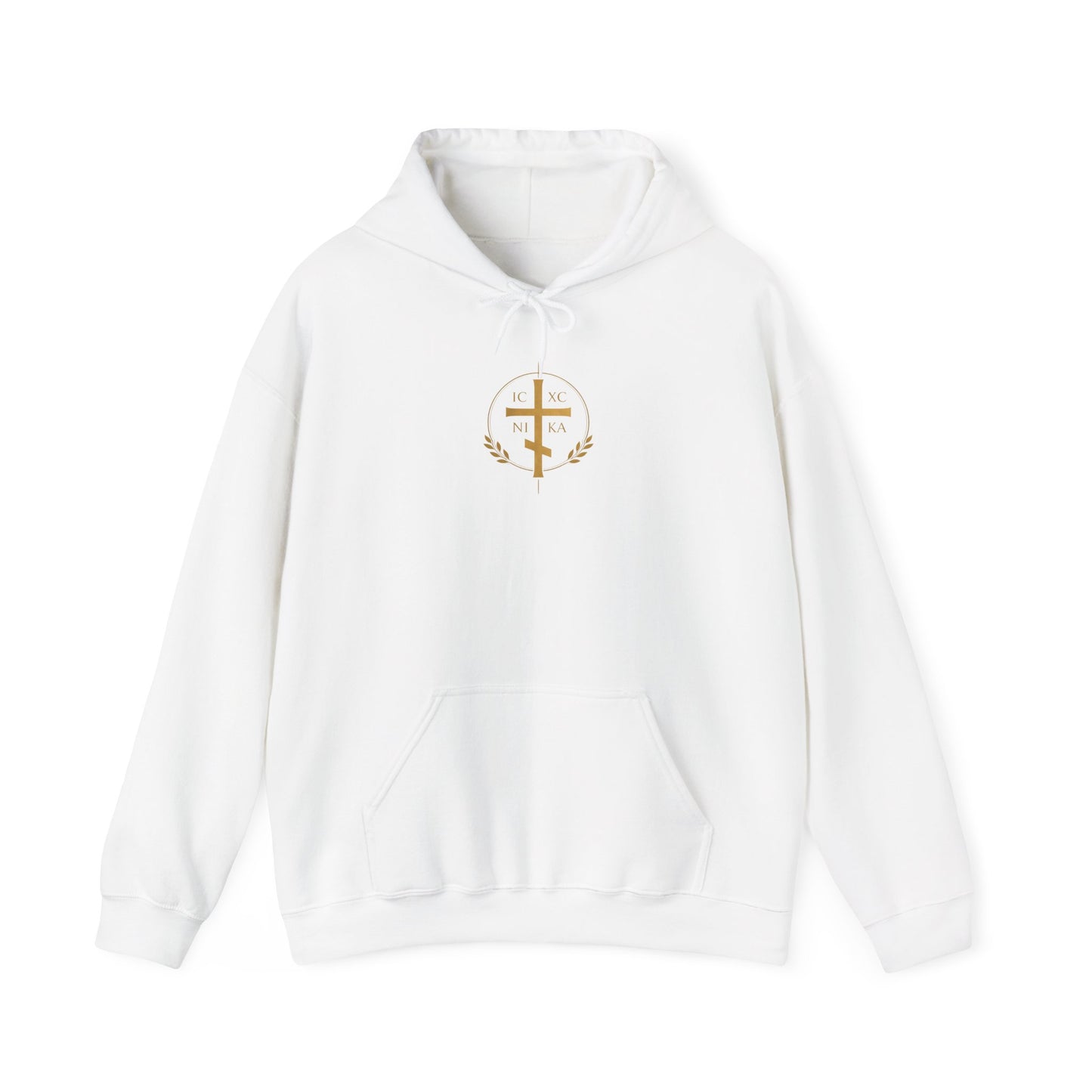 Christian Cross Hoodie — Gold Cross with Wings & Laurel Comfort Pullover