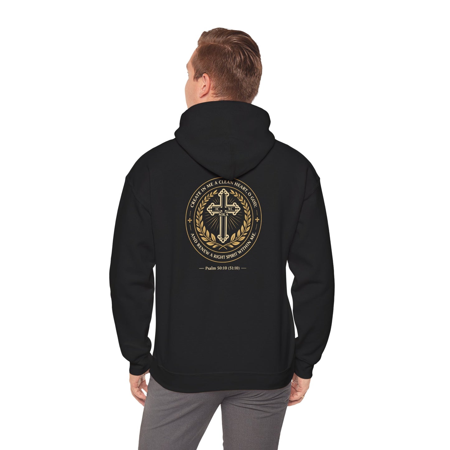 Christian Cross & Eagle Hoodie — Faith-Based Gold Emblem Sweatshirt