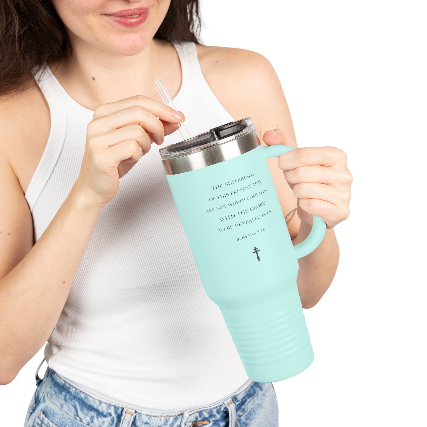 Scripture Insulated Travel Mug 40oz – Inspirational Cross Quote Tumbler