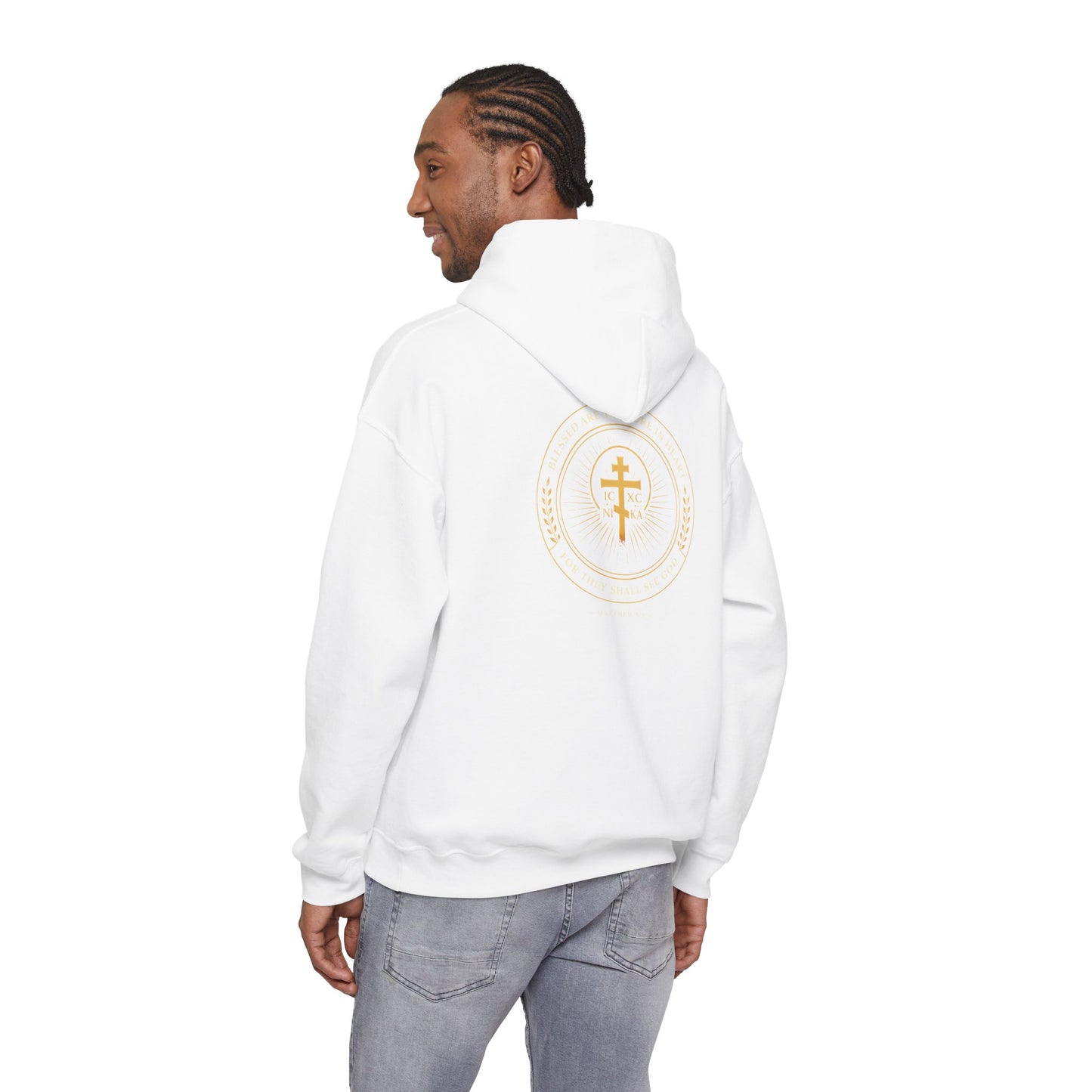 Faith Cross Hoodie — Gold Christian Crest Pullover