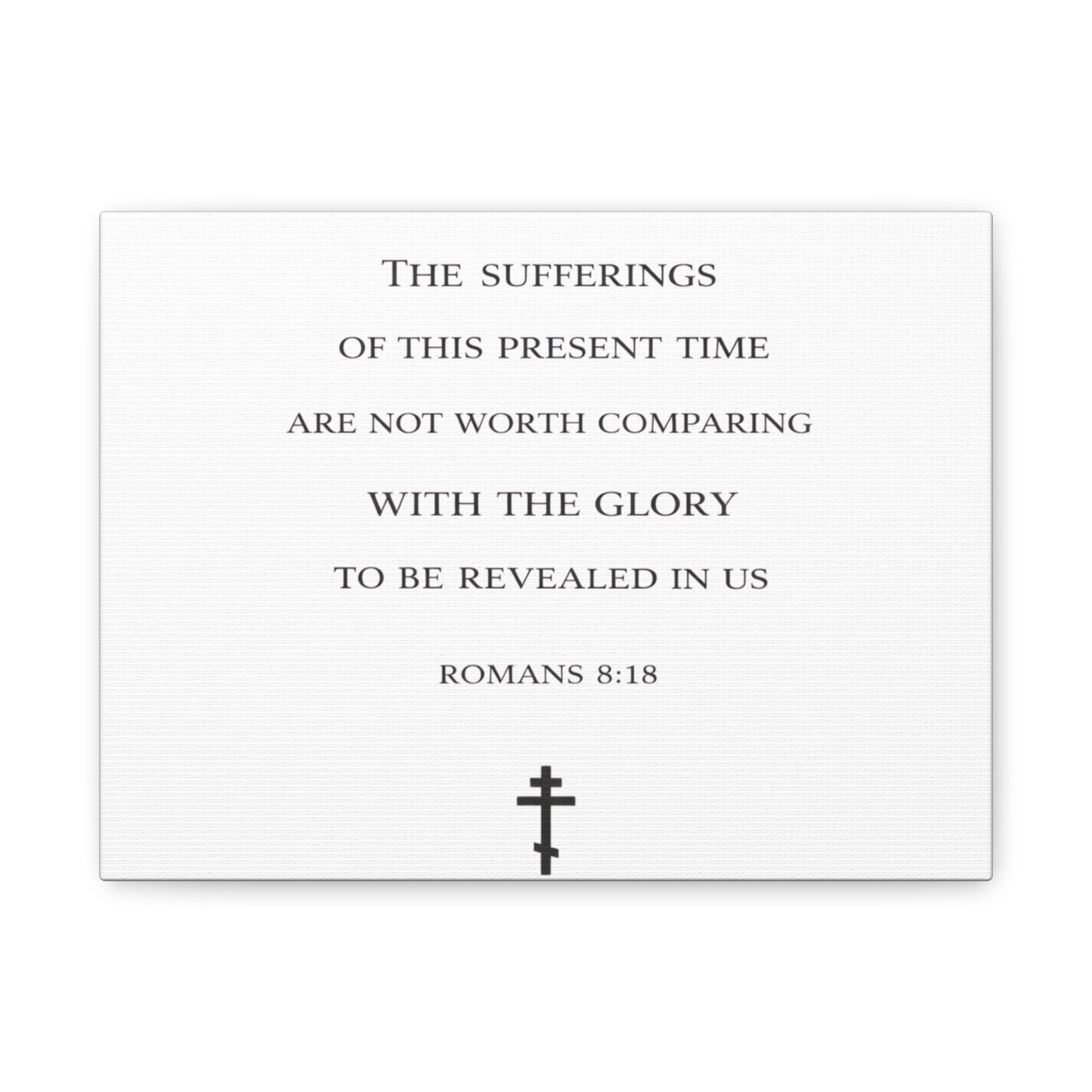 Canvas Wall Art — Romans 8:18 Scripture Quote with Cross