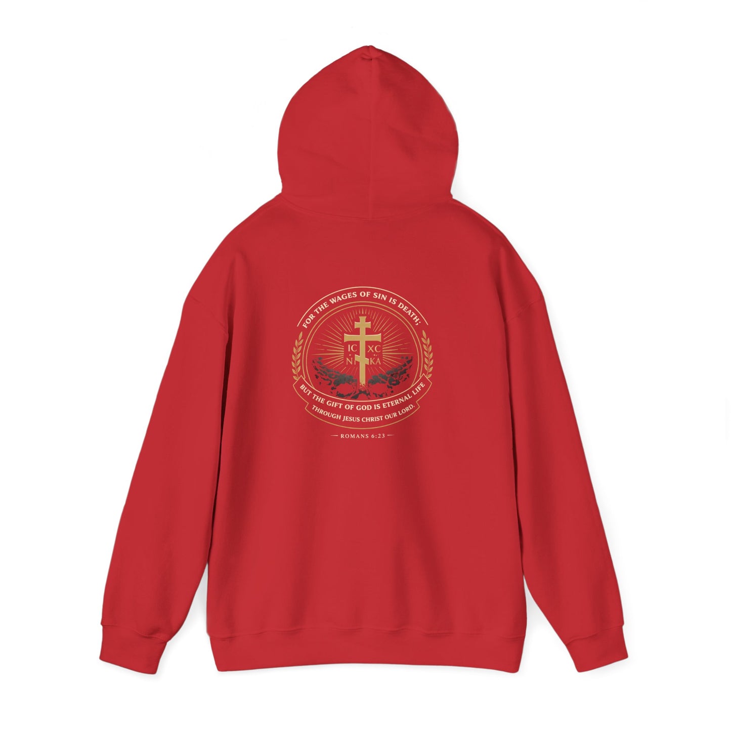Christian Cross Hoodie — Gold Cross with Wings & Laurel Comfort Pullover