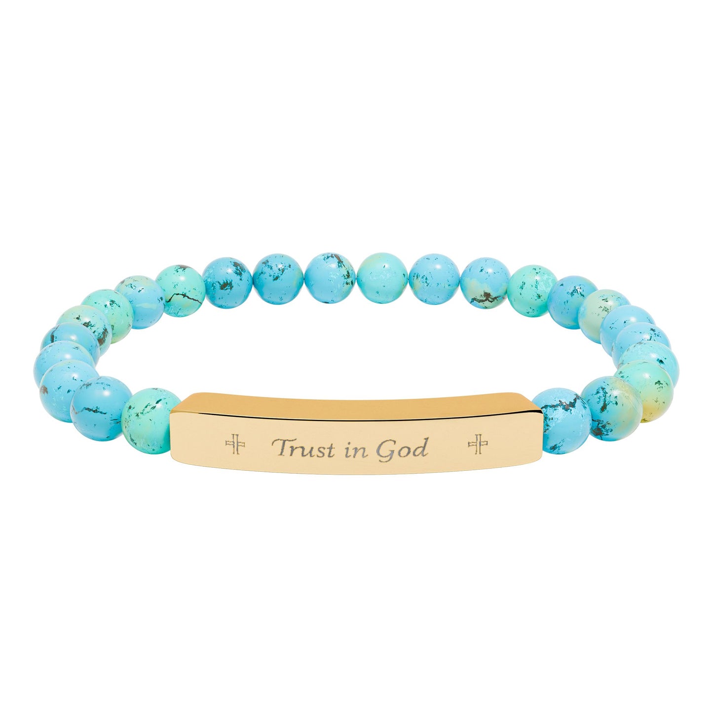 Engraved Natural Stone Bar Bracelet – Personalized Stretch Beaded Bracelet