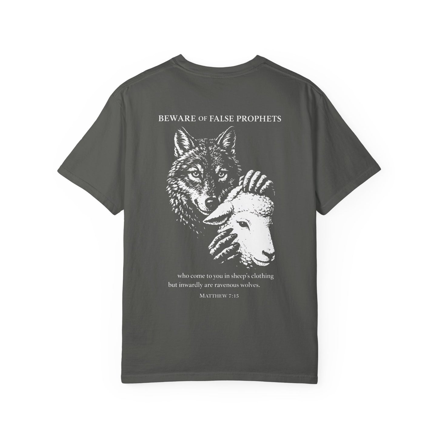Christian 'Beware of False Prophets' Graphic T-Shirt — Wolf in Sheep's Clothing Bible Verse Tee