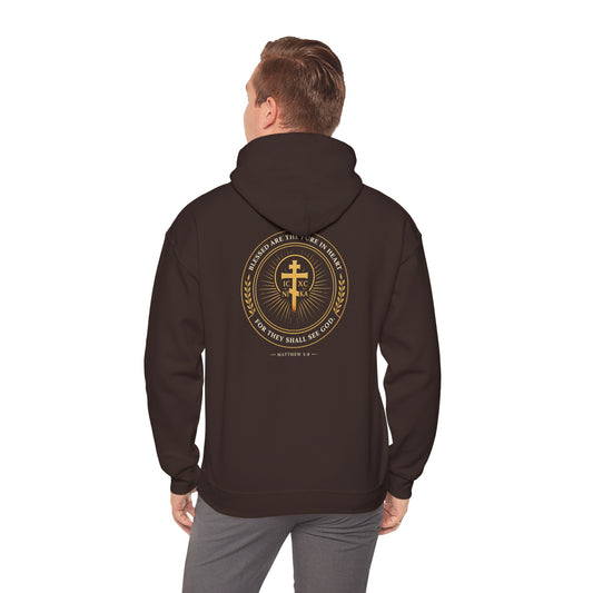Faith Cross Hoodie — Gold Christian Crest Pullover
