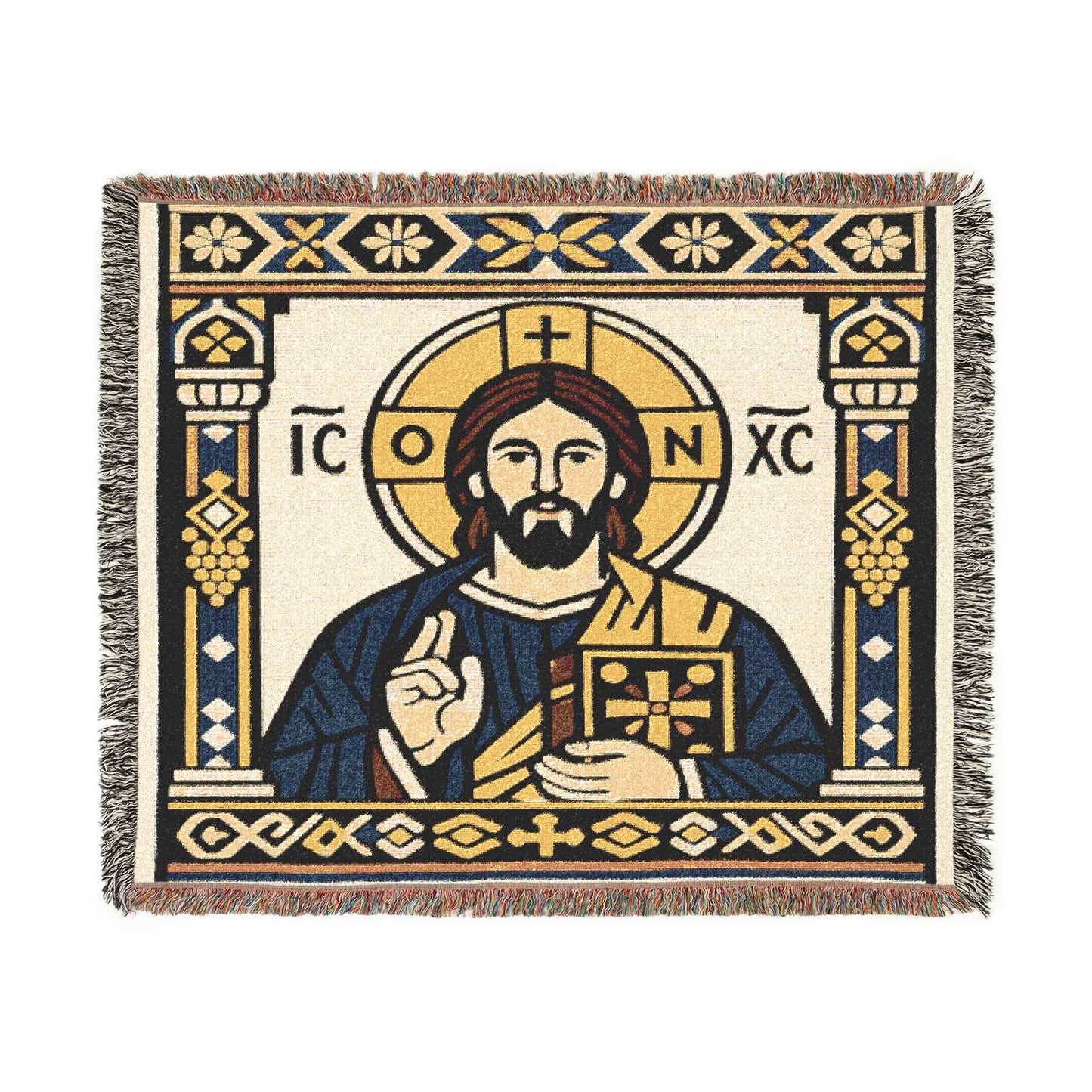 Jesus Icon Woven Blanket — Religious Decorative Throw for Home & Church