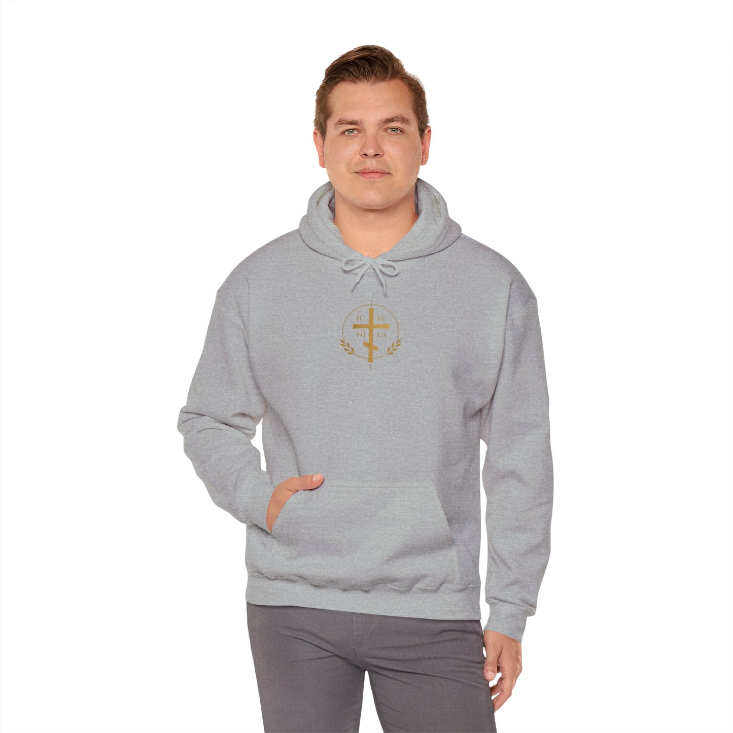 Faith Cross Hoodie — Gold Christian Crest Pullover