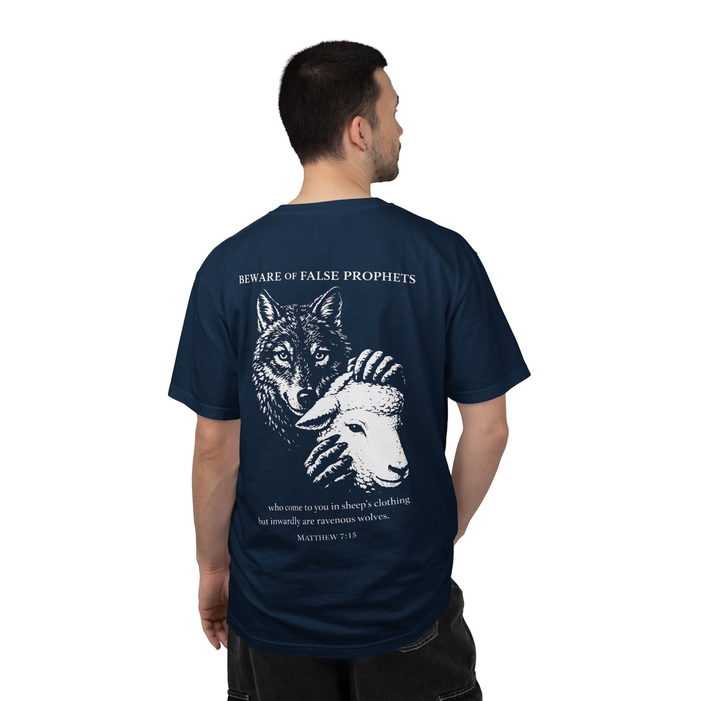 Christian 'Beware of False Prophets' Graphic T-Shirt — Wolf in Sheep's Clothing Bible Verse Tee