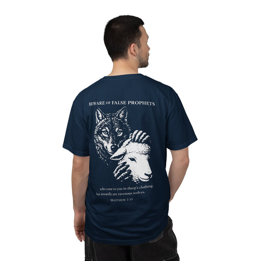 Christian 'Beware of False Prophets' Graphic T-Shirt — Wolf in Sheep's Clothing Bible Verse Tee