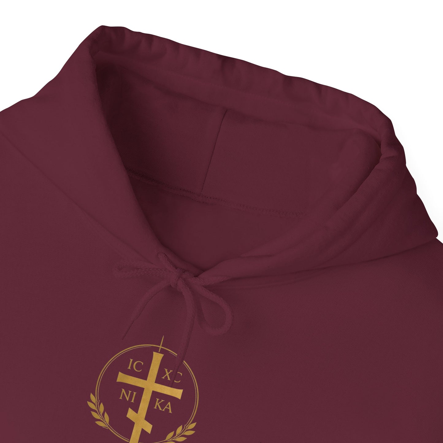 Christian Cross Hoodie — Gold Cross with Wings & Laurel Comfort Pullover